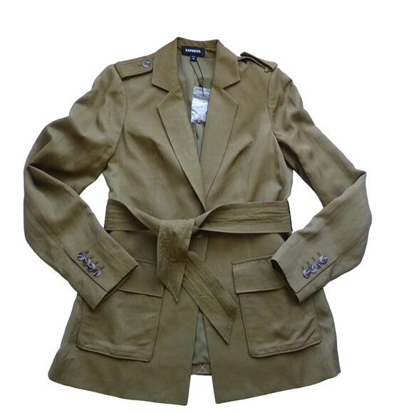 EXPRESS Women's Coat Jacket Belted Linen-Blend Lightweight Pockets NWOT XS - Picture 4 of 12